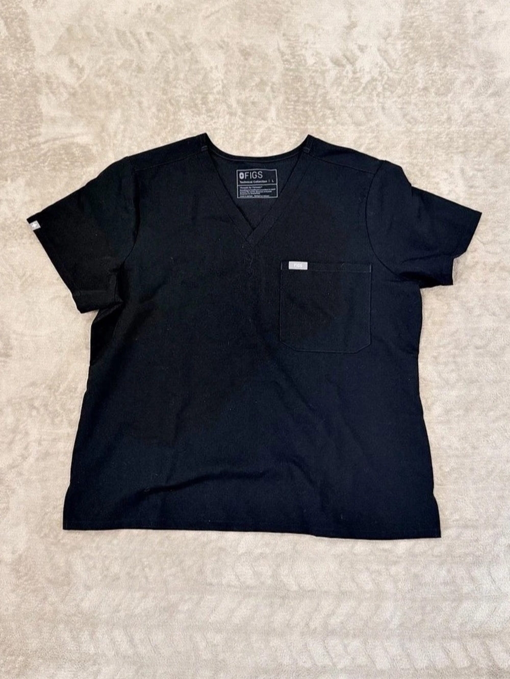FIGS Technical Collection Black V-Neck Short Sleeve Scrub Top Womens Large